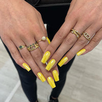 SXVME Bright Yellow Press on Nails Long Square, Light Yellow False Nails Medium Coffin, Glossy Gel Fake Nails Press on, Sheer Gel Stick on Nail for Women, 24 Pcs