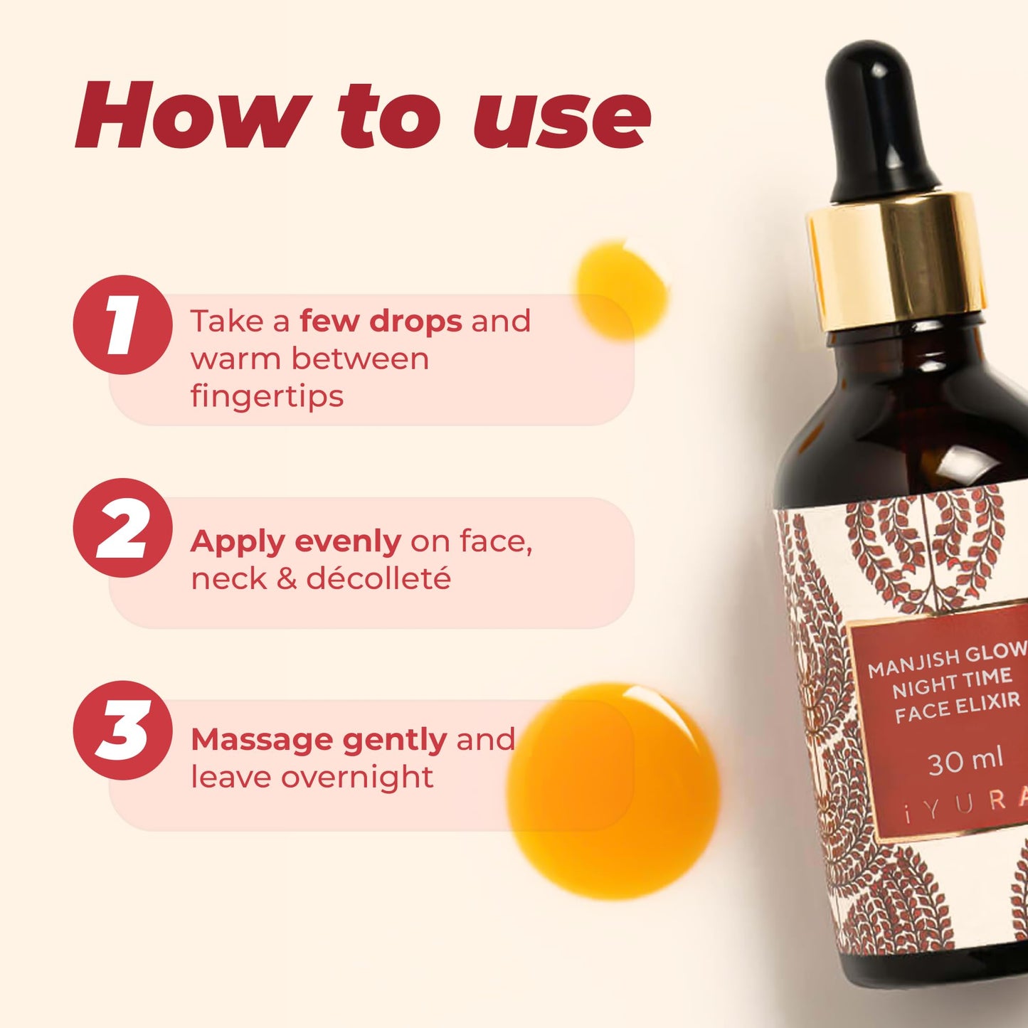 iYURA Manjish Glow Night Time Face Elixir | Moisturising Face Oil | For Dewy and Clear Looking Skin | With Manjistha & Lemon | 30ml