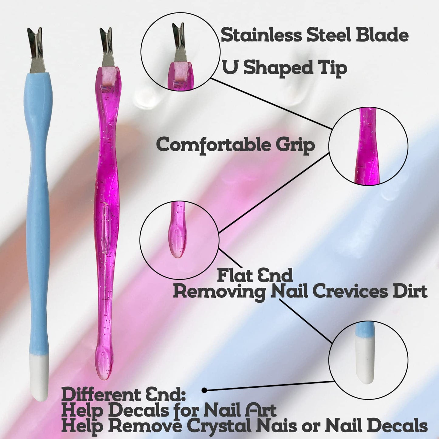 LuenHego Cuticle Remover Cuticle Pusher Nail Cuticle Trimmer 6PCS V-shaped Dead Skin Remover Double Sided Rubber Nail Cleaner Tool, 3 Colours