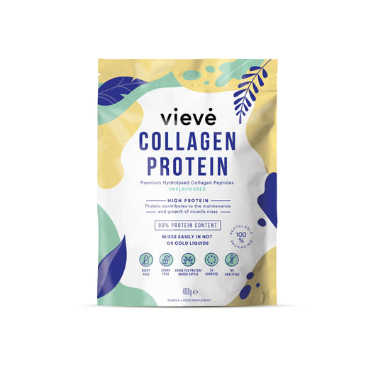 Vieve Collagen Powder - Hydrolysed Bovine Peptides - Diet Support Supplement for Skin, Hair, Nail Health - Non-GMO, EU Grass-Fed, Pasture-Raised Cattle - No Dairy or Sugar, Flavourless, 400g