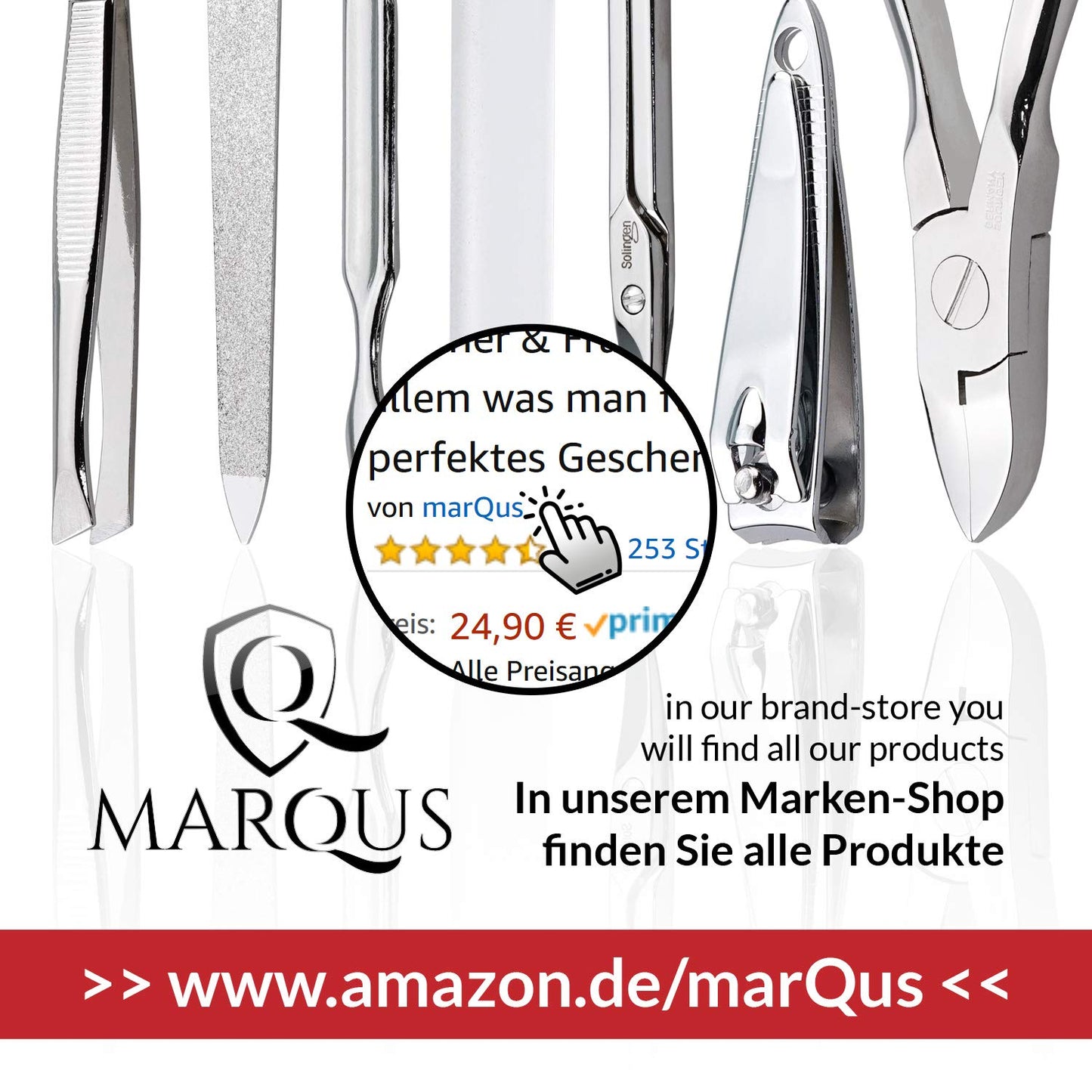marQus Manicure Sets for Women & Men from Solingen Germany with glass nail file - Quality Grooming Kit Incl. Nail Clippers & glass nail file, Nail Kit Perfect for Pedicure.