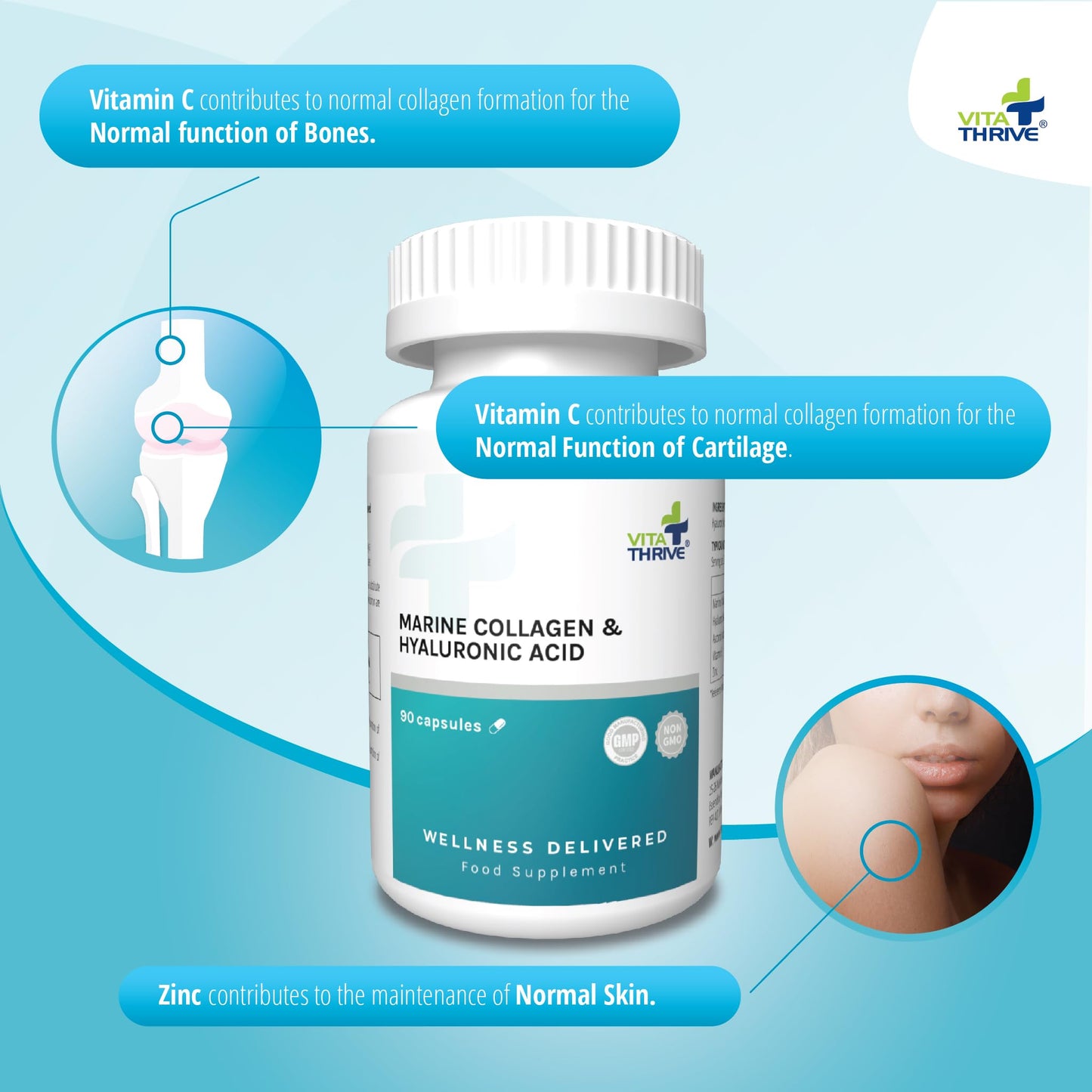 Vita Thrive VitaThrive® Marine Collagen & Hyaluronic Acid - 90 Capsules