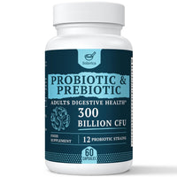 300 Billion CFU Probiotics for Digestive Gut & Immune Health, Advanced Strength Probiotics with 12 Diverse Strains + 3 Prebiotics for Women & Men (60 Count (Pack of 1))