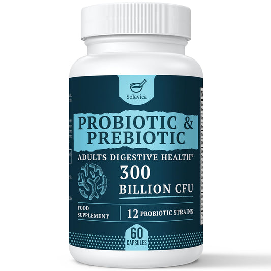 300 Billion CFU Probiotics for Digestive Gut & Immune Health, Advanced Strength Probiotics with 12 Diverse Strains + 3 Prebiotics for Women & Men (60 Count (Pack of 1))