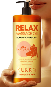 KUKKA essential oils Kukka Relax Massage Oil for Massage Therapy - Spa Quality Warming Massage Oil - Body Oils for Women & Men - Infused with Lavender Oil, Jojoba Oil, Rose Geranium Oil & Vitamin E Oil - (200ml)