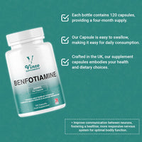 Vinco Supplements Vinco Benfotiamine 300mg - Vitamin B1 Thiamine High Strength for Heart & Kidney Support, 120 Vegan Capsules, Enhanced Cognitive Function, Energy & Antioxidants, Gluten & Allergen-Free - Made in UK