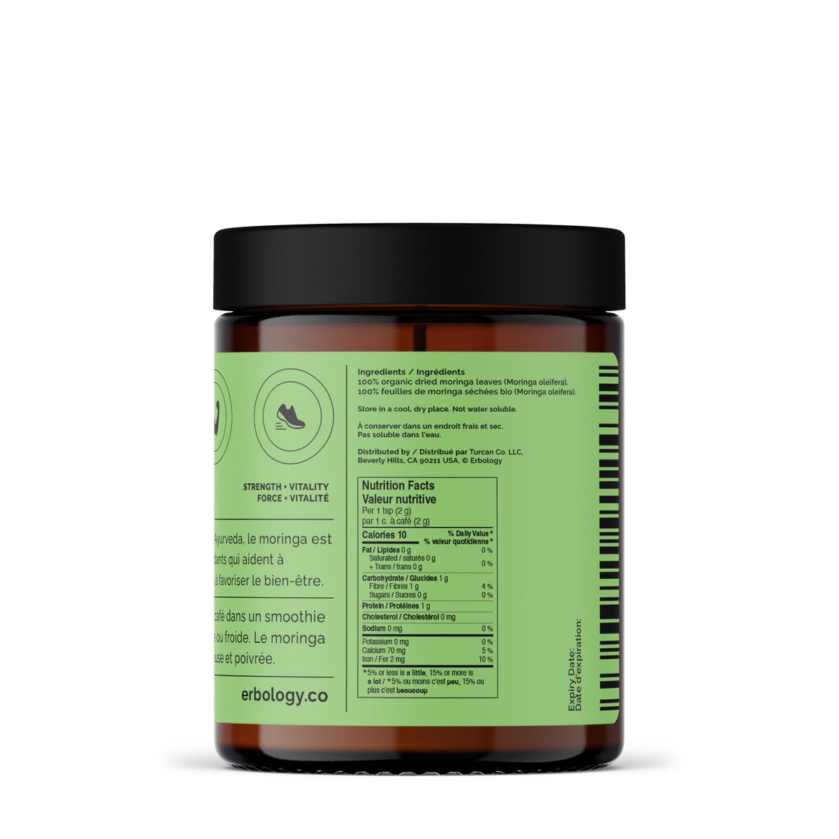 Erbology Organic Moringa Leaf Powder 90g - 45 Servings - Immunity Support - Rich in Calcium and Iron - Sustainably Sourced Straight from Farm in India - Small Batch - Vegan - GMO-Free