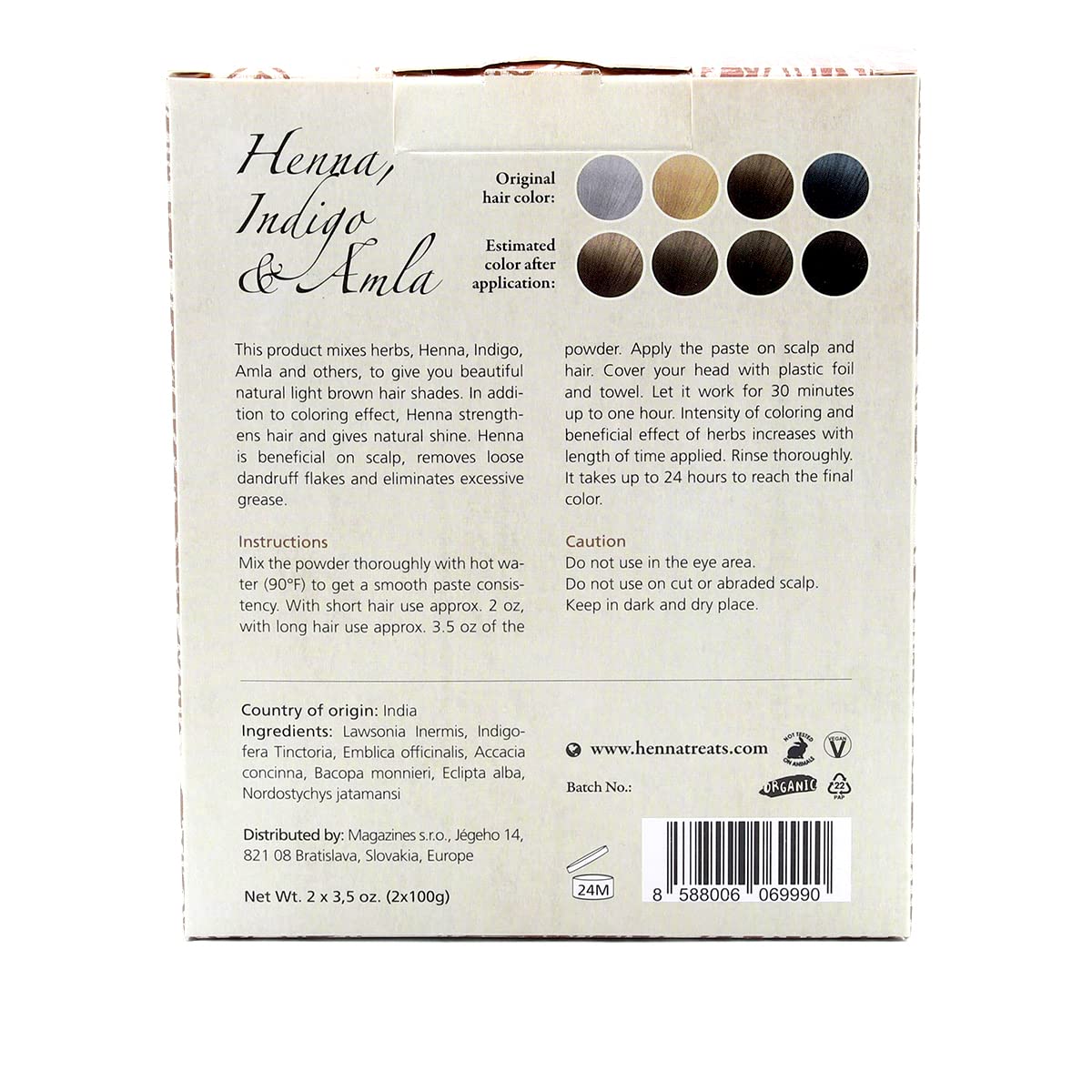 INDIAN NATURAL HAIR CARE Henna, Indigo & Amla Powder - Light Brown Hair Dye - Fresh & Organic - 7oz - Indian Natural Hair Care