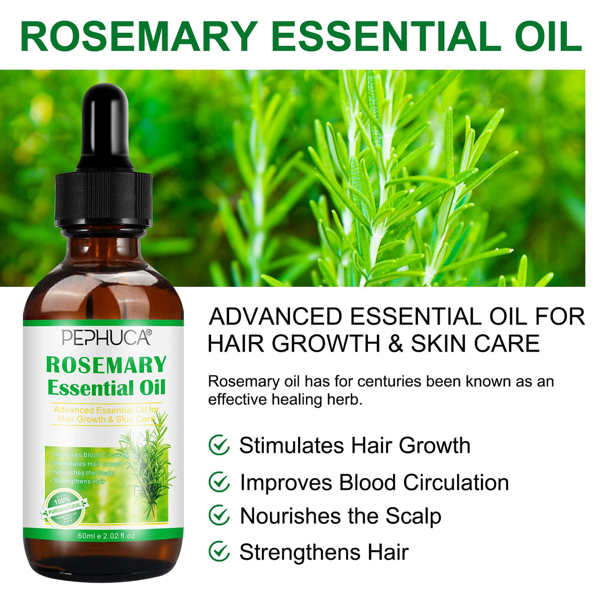 FVVSIEDK Rosemary Oil for Hair Regrowth(2.02 Fl Oz),Mulitpurpose 100% Pure Rosemary Essential Oil for Hair Loss,Hair Skin Nail Nourishment,Stimulates Hair Growth,Rid of Itchy and Dry Scalp for Unisex
