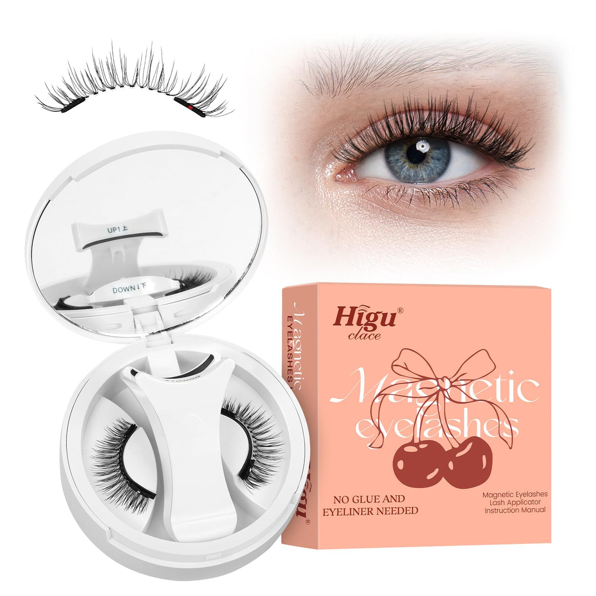 Higu clace Magnetic Eyelash kit, Reusable Magnetic Lashes Set with Clamp, Waterproof No Glue Lashes for All-Day Comfort & Easy to Use (Style MB)