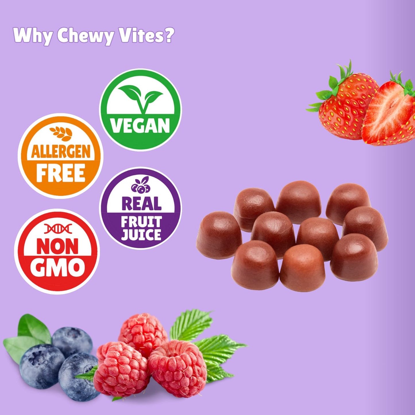 Chewy Vites Adult Gummies Night Support 60 Gummy Vitamins |with 5-HTP,Magnesium, Theanine, Chamomile & Lavender | Non-Melatonin | Herbal Night Support |1 Months Supply | Berry Flavour