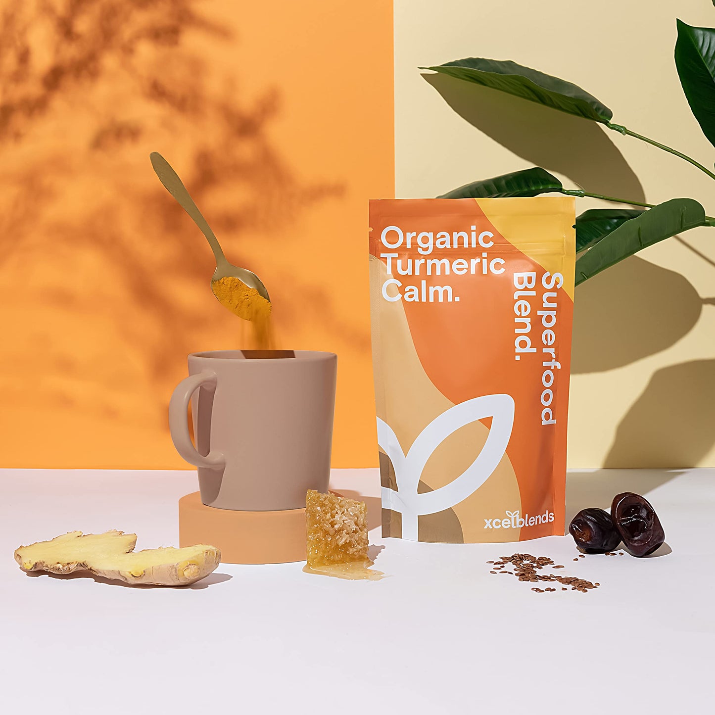 Healthxcel High Strength Turmeric Powder Organic, Black Pepper, Ginger, Flaxseed Protein, Ashwagandha, Maca Root, Date Powder Turmeric Supplement 150g - Immune Support, Inflammation Relief & De-Stress