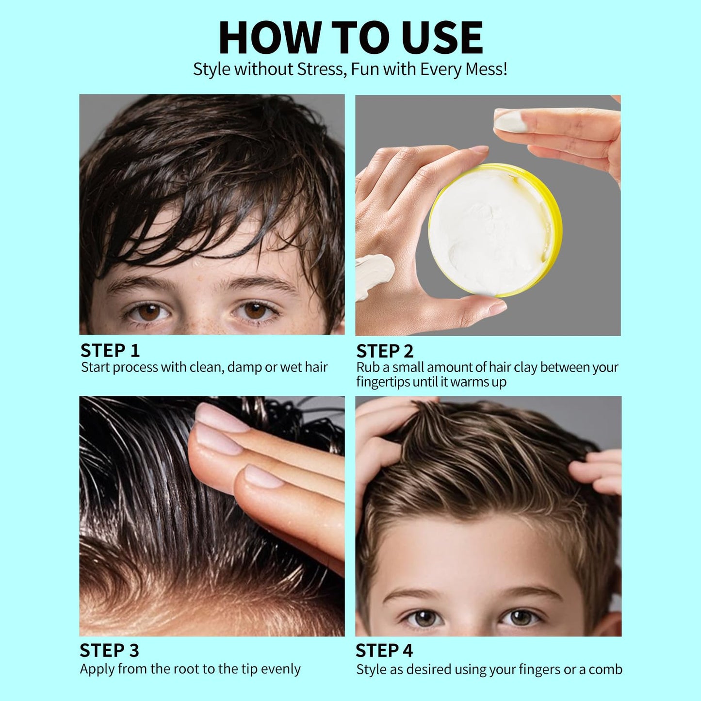gowwim Gowwim Kids' Hair Styling Pomade， Mild and Easy to Create Cool Hairstyles, Wash with Water Without Leaving Residue, Suitable for School, Activities