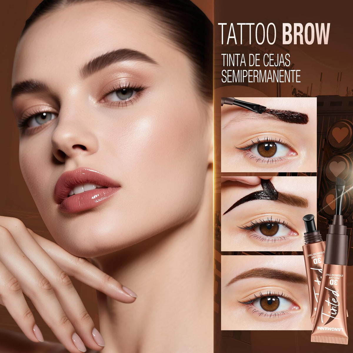 HOPHAT 3D Peel-Off Eyebrow Tint Gel – Long-Lasting Waterproof Brow Colour, Natural-Looking Tint Lasts Up to 3 Days, Easy to Apply & Remove (01#GRAY BROWN)
