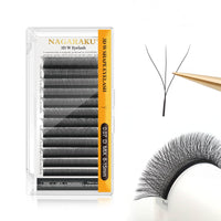 NAGARAKU Eyelash Extensions Cluster 3D Volume Lashes Hand Woven Long Stem 0.07mm D Curl 8-14mm Mix Matte Black Premade Fans 3 Tips False Eye Lash Extension