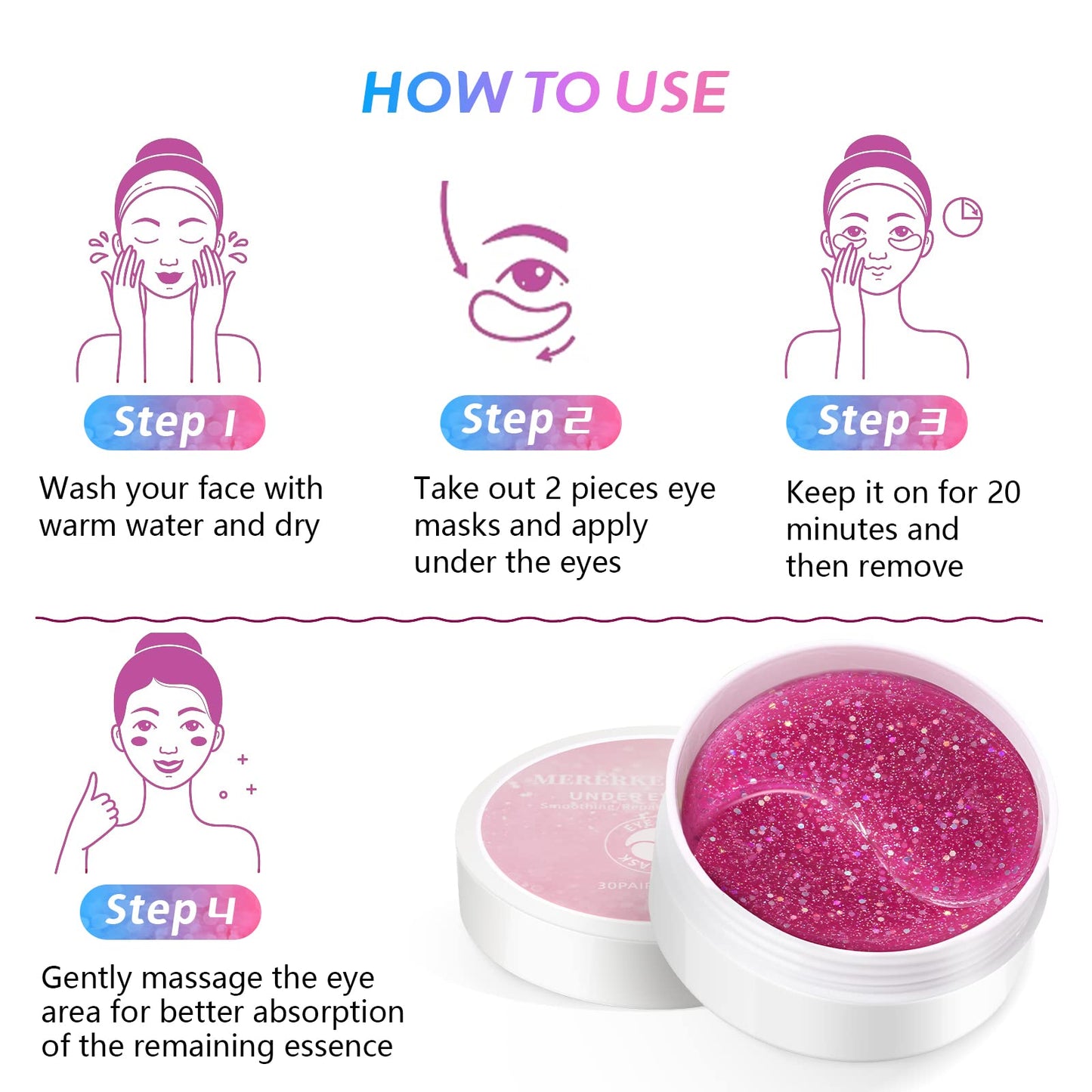 Mererke_Pretty Under Eye Patches - 30 Pairs Collagen Under Eye Mask, Under Eye Patches For Dark Circles and Puffiness, Eye Patches For Puffy Eyes, Revitalize and Moisturize