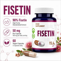 Hepatica Fisetin 50mg | 5,000mg Equivalent | 100:1 Smoketree (Cotinus Coggygria) Extract Standardised to 98% Fisetin | 60 Vegan Capsules | 3rd Party Lab Tested