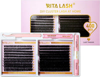 RITALASH Lash Extension Kit 400Pcs,DIY Lash Clusters Kit 8-16mm Cluster Lashes Fluffy Eyelash Clusters Lash Bond And Seal,Lash Remover,Tweezers For Clusters Eyelash Extensions(60D+100D Cluster Kit)