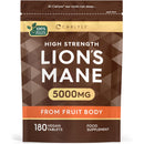 Lions Mane Supplement High Strength | 5000mg Lions Mane Supplement | from Fruit Body | 180 Vegan Tablets | Mushroom Extract | by Carlyle