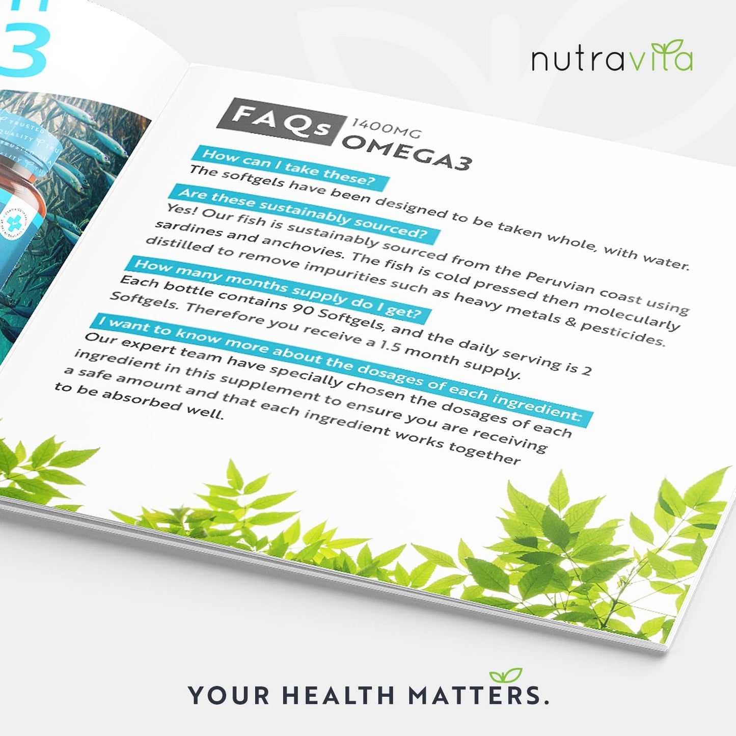 Highest Strength Omega 3 Fish Oil 2000mg - Providing 1000mg EPA & 400mg DHA per Serving - Sustainably Sourced & Contaminant Free - Made in The UK by Nutravita