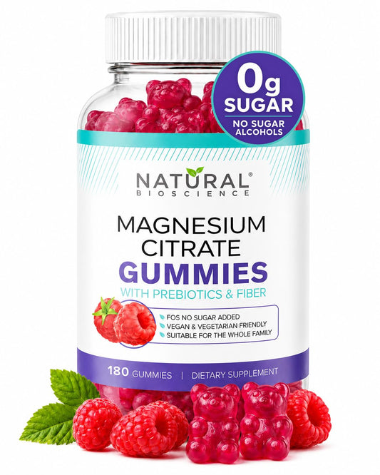 Natural BioScience Magnesium Citrate Gummies | 180 Magnesium Supplements - 100mg of Magnesium Citrate per Serving | Raspberry Flavoured - Suitable for Adults & Children | Sugar Free, Non-GMO & Vegan