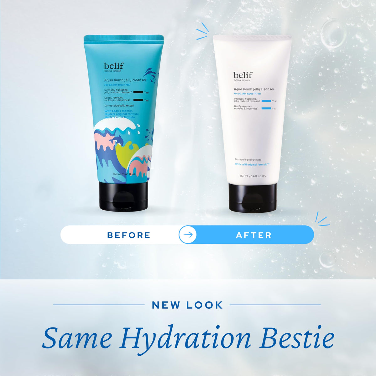 belif Aqua Bomb Jelly Cleanser, Jelly-to-Foam Mild Cleanser with Hyaluronic Acid, Especially For Oily, Combination & Acne-Prone Skin, Korean Skincare (160ml)