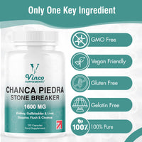Vinco Supplements Vinco Chanca Piedra Capsules - Stone Breaker -1600mg – 120 Capsules - Peruvian Source - Kidney Stone Crusher Gallbladder Support - Dissolve, Flush & Cleanse - Made in The UK