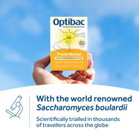 Optibac Probiotics Travel Abroad - Vegan Travel Probiotics - Digestive Supplement with Saccharomyces Boulardii, Lactobacillus & Bifidobacterium - Most Trusted & Recommended Brand - 20 Capsules