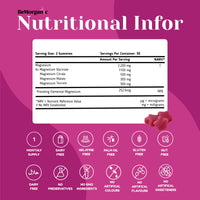 BeMorganic Magnesium Gummies for Adults High Absorption 252.6mg (60 Gummies) Elemental Magnesium from Citrate Malate Glycinate Vegan Raspberry Flavour Sleep Relaxation & Muscle Support Non-GMO Gluten-Free