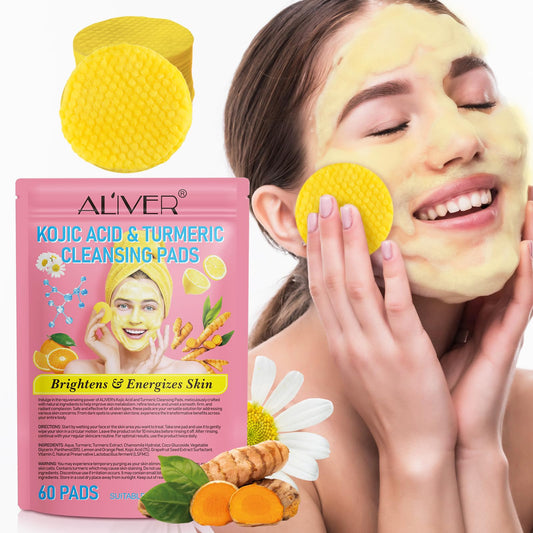 ZyranovaE Kojic Acid Cleansing Pads,Turmeric Kojic Acid Cleansing Pads for face,Helps Balance Skin Oil And Water,Face Exfoliating Pads, Facial Sponges for Cleansing-60 Pads