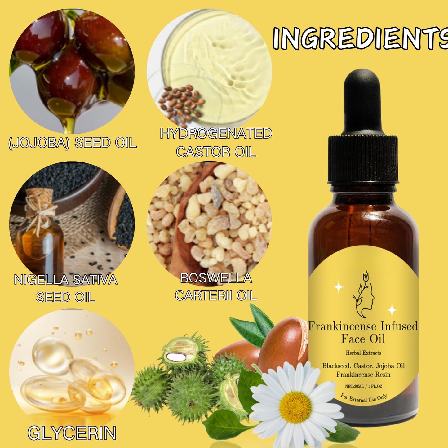 Frankincense Resin Oil for Face - Frankincense Resin Infused Oil - Facial Moisturizer Cold Pressed Serum Essential Oils for Skin - Moisturizing,Smooths,Anti Wrinkle,Fade Lines 30ML