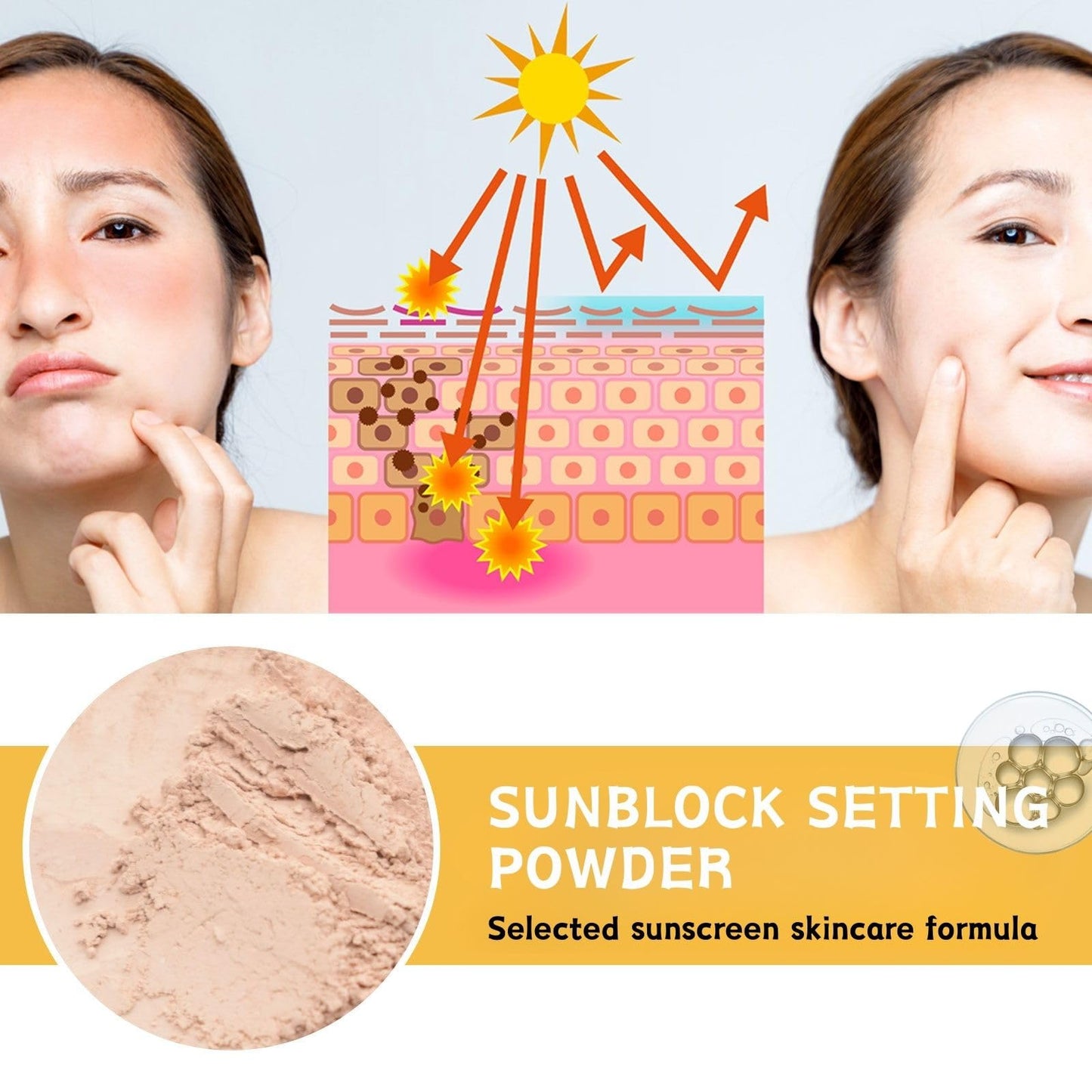 Cureluxe Mineral Powder Sunscreen Brush，SPF 50 Powder Sunscreen for Face，Over Makeup Sun Protection Brush，Lightweight Setting Powder for Face ，Non-Greasy Travel Size