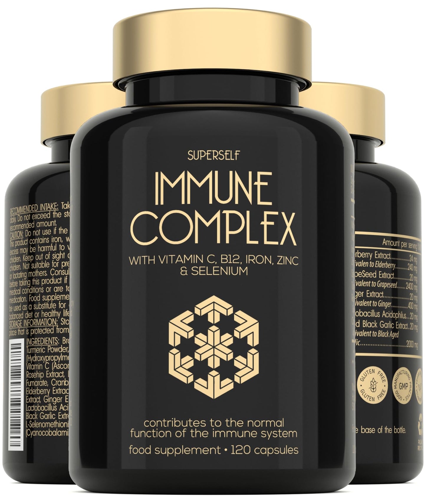 Immune System Booster - Immune Support & Recovery Supplement - Vitamin C, B12, Zinc, Iron, Selenium, Elderberry, Probiotics - Immune System Vitamins for Adults - 120 Capsules - Vegan Immunity Complex