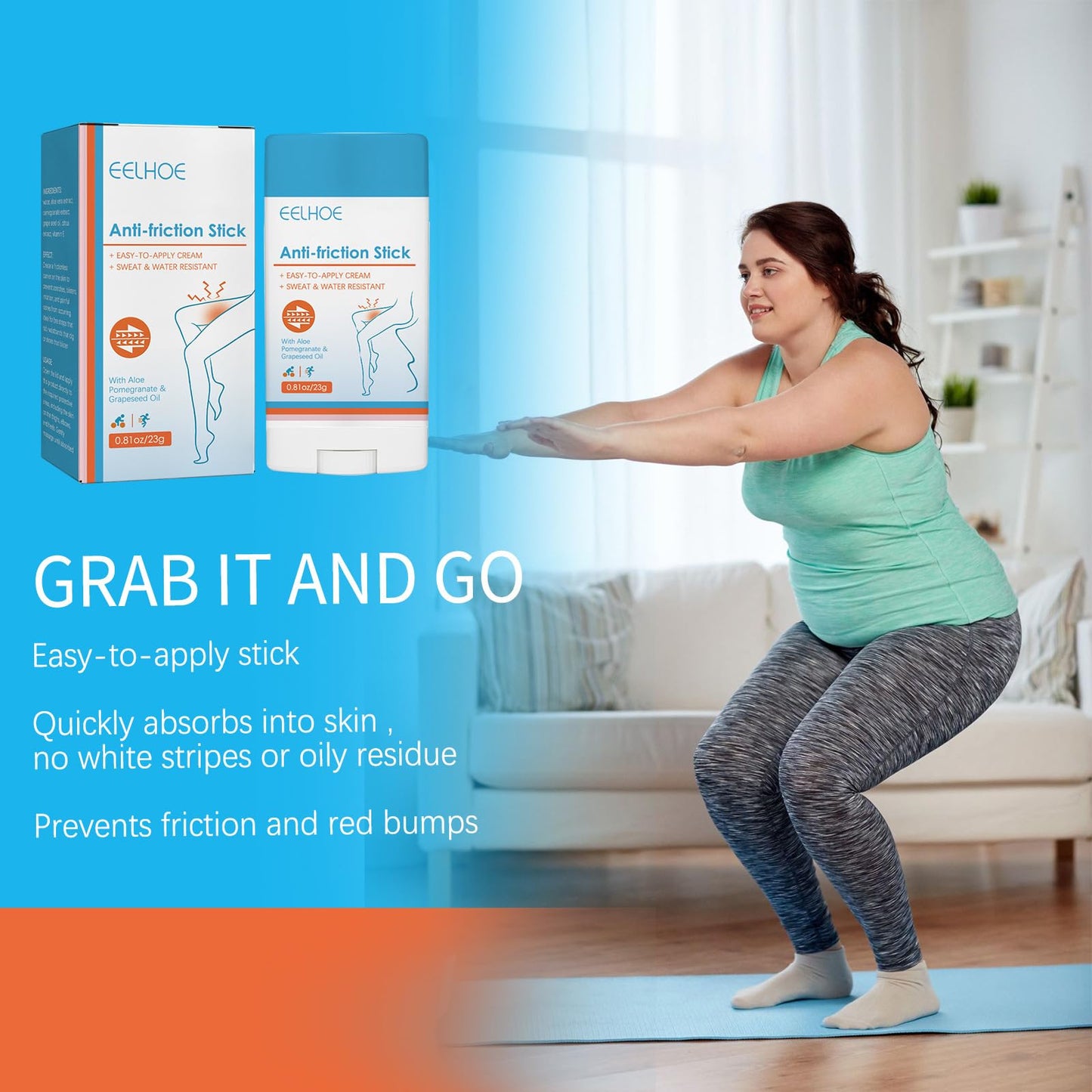 EONFAVE Anti Chafe Stick - Anti Chafing Cream - Anti Chafe Balm - Glide Anti Chafing Stick - Thigh Anti Chafe Stick - Running Chafe Stick for Heel, Lower Arm, Thigh Legs, Skin Protection