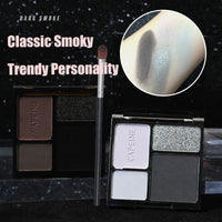 LYNTYAOU Black Silver Smoky Eyeshadow Palettes Goth Eye Shadow Palette, Gray Cool Make-Up Palettes Shimmer for Women Glitter Make up Set, Festival Eyeshadows 4 Colour, Long Lasting Highly Pigmented with Brush