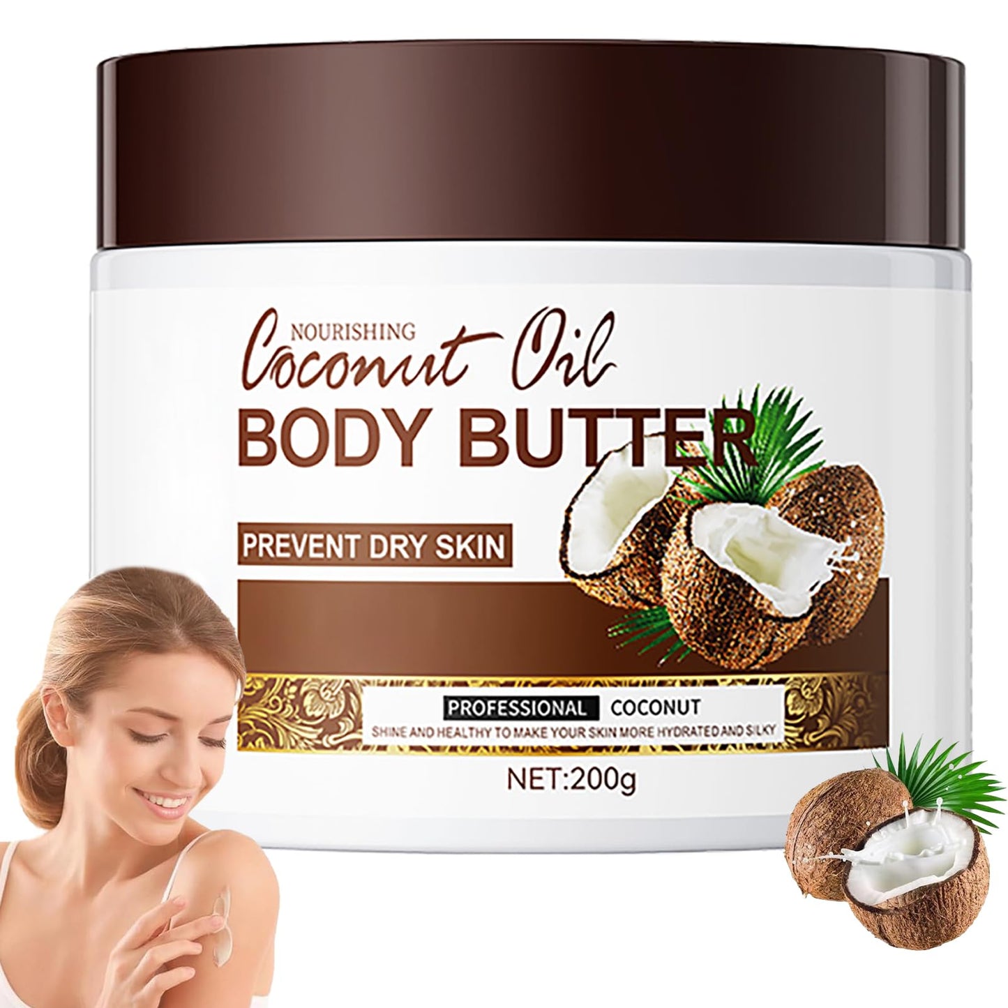 Silky Smooth Skin with 200g Coconut Body Butter - Moisturizer for Dry Skin - Nourishing Coconut Oil Cream for Hydrated Skin