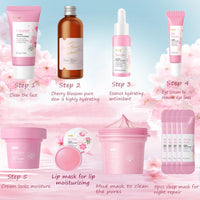 DMQ 12pcs Skincare Gifts Set For Teenage Girls,Cherry Blossom Skincare Sets,High Moisturize Sakura Skincare Gift for Women, including Cleanser,Hydrosol,Serum,Cream,Eye Cream,Mask,Lip Mask,Mud Mask
