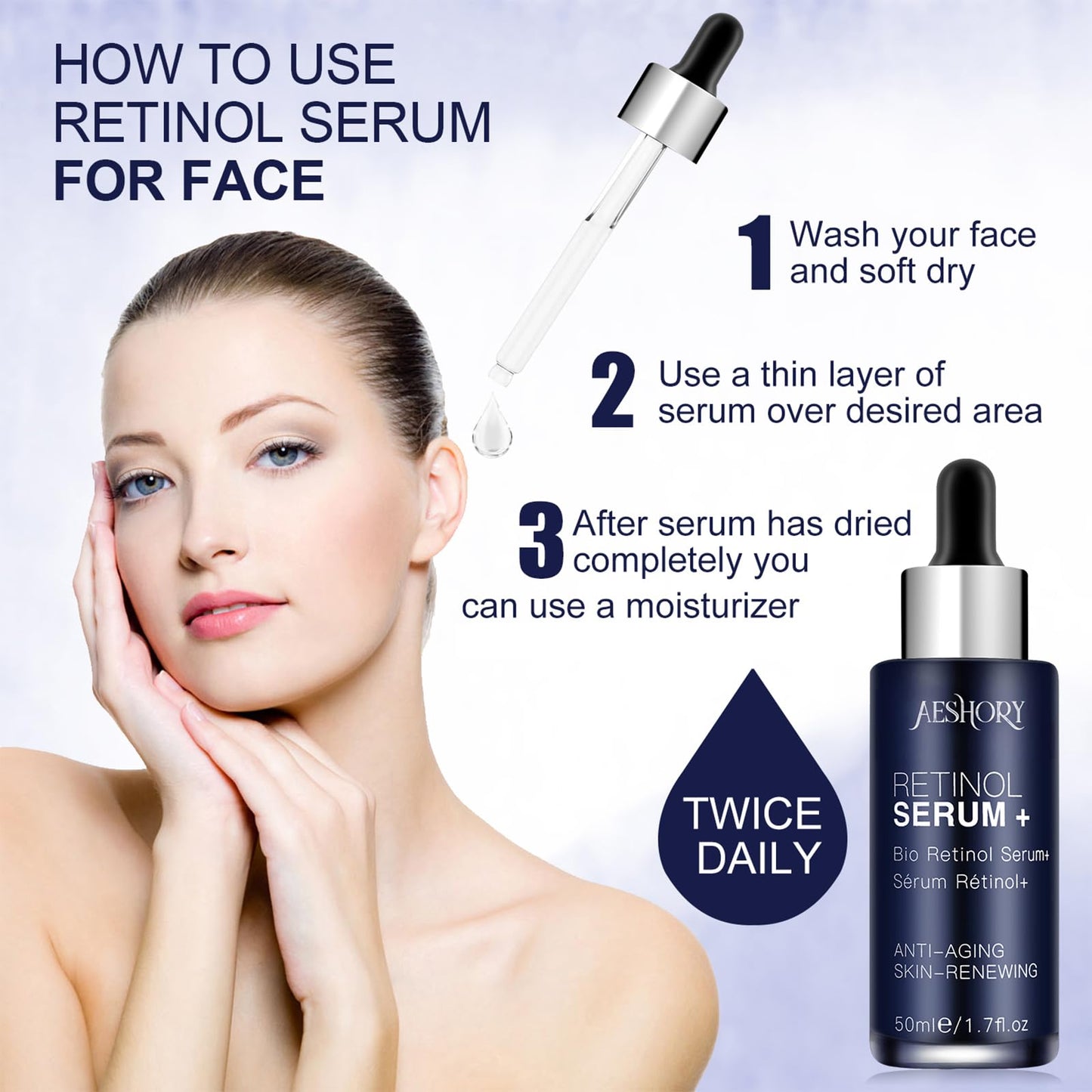 Aeshory Retinol Serum for Face/Neck/Eyes 50ml, High Strength with 5% Retinol, 30% Vitamin C, Vitamin E & Hyaluronic Acid - Anti Aging Facial Serum for Moisturizing, Fine Line and Wrinkles, Skin Repair