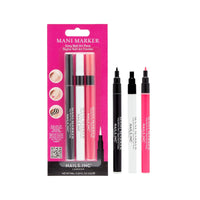 Nails Inc Nails.INC Mani Marker Trio, Easy to Use Nail Polish Art Pen With Precision Tip, Quick Drying, Cruelty Free, Vegan, Includes Bright White, Bubblegum Pink and Mascara Black