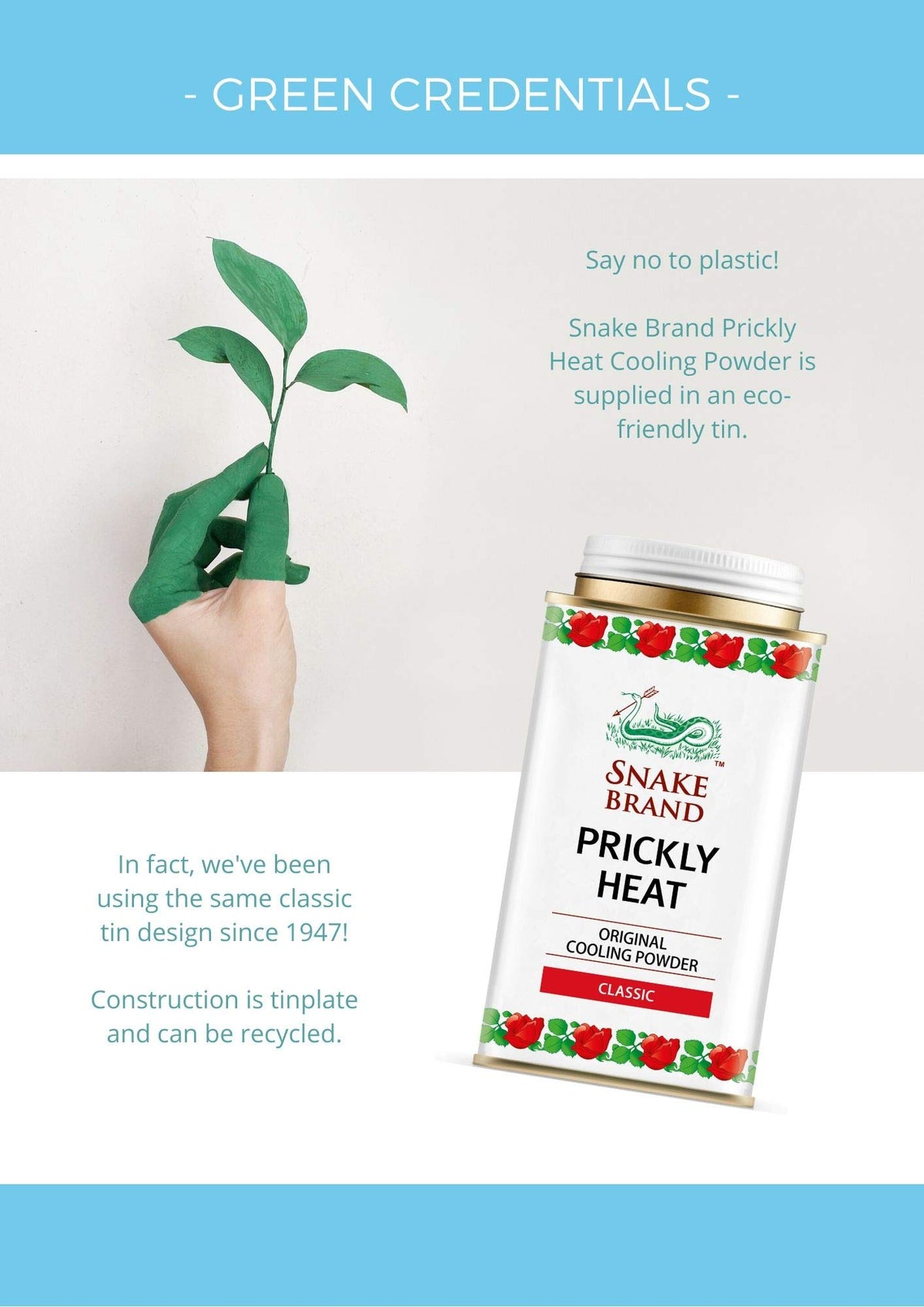 SNAKE BRAND Prickly Heat Cooling Body Powder 140g (Classic, Pack of 3)