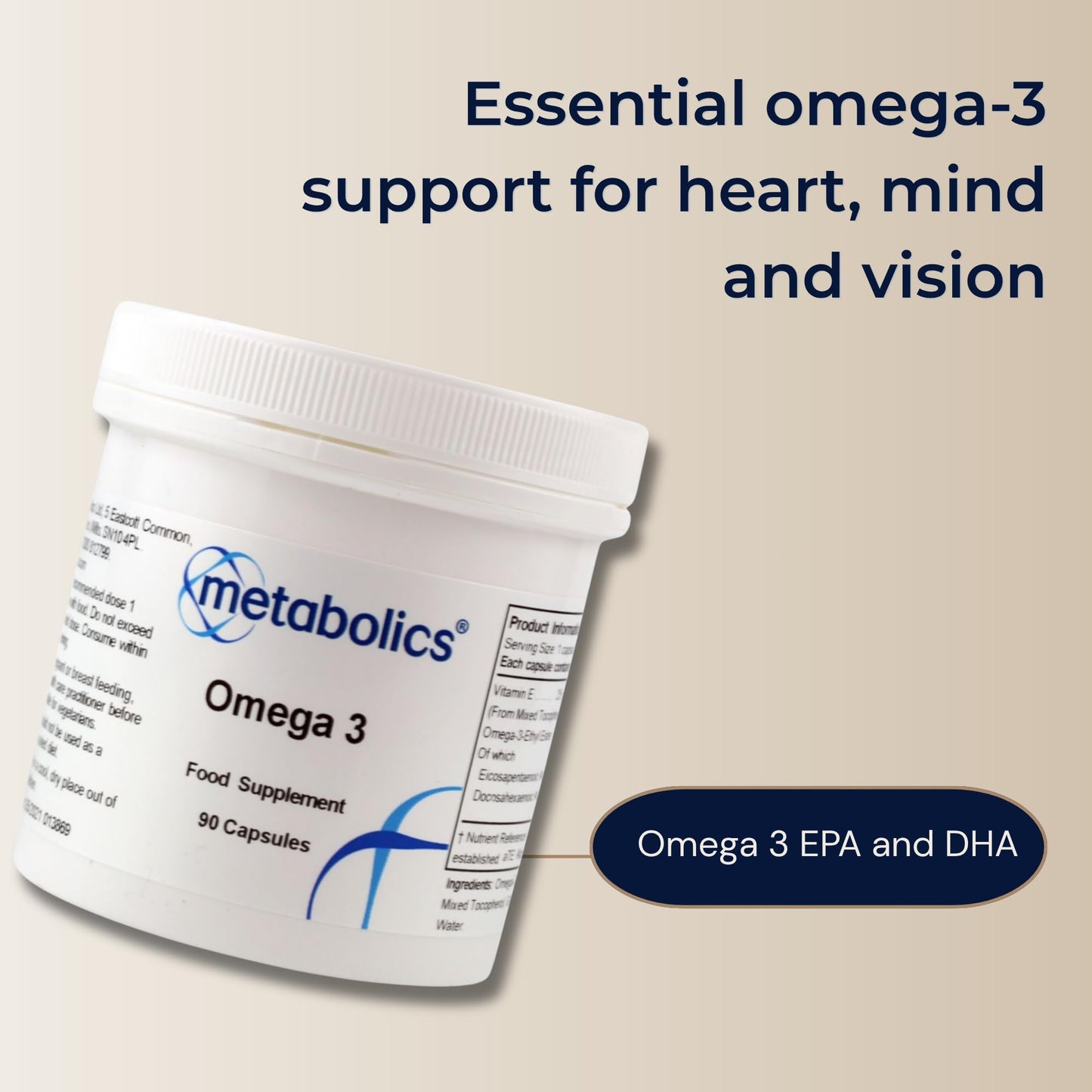 Metabolics Omega Fish Oil Capsules 1000mg – Pure EPA & DHA with Vitamin E – Heart, Brain & Vision Support – Low Oxidation, Heavy Metal Tested – 90 Fish Gelatin Softgels