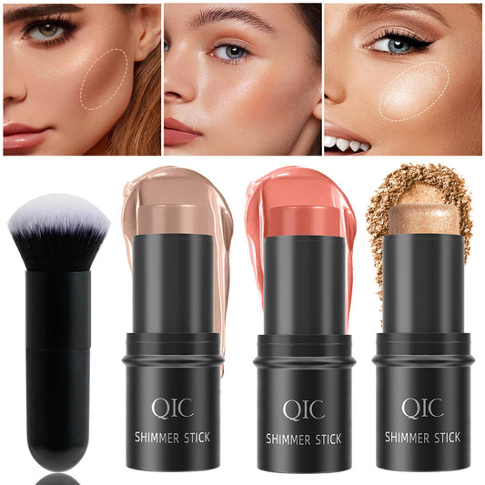 DENESTUP 3Pcs Contour Stick, Bronzer Highlighter and Blush Sticks, Cream Contour Beauty Wand with Brush, Long Lasting & Smooth Natural Face Contouring Illuminator, Professional Makeup Kit for All Skin