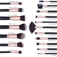 AMMIY Lospu HY Makeup Brushes Sets 18-Piece Rose Golden Premium Synthetic Wood Handle Face and Eye Make-up Brushes for Foundation, Powder, Concealers, Blush, and Eyeshadow
