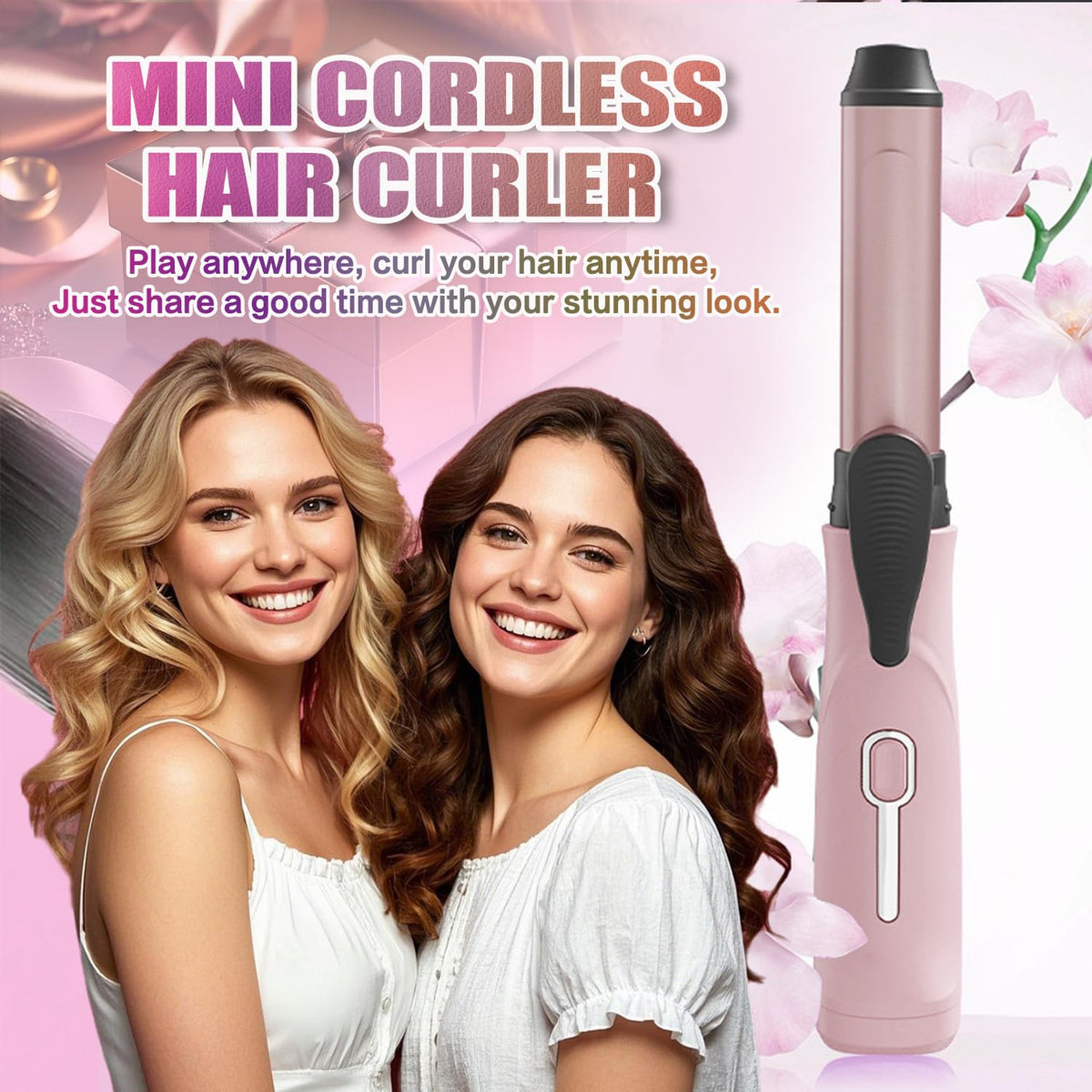 Sadodo Mini Rechargeable Hair Curler,Portable Small 20MM Cordless Curling Wand,Quick Heating,3 Temperature Setting,Negative Ion Hair Care Oil Panel,for Home Travel Office Hair Curling,Styling (Pink)
