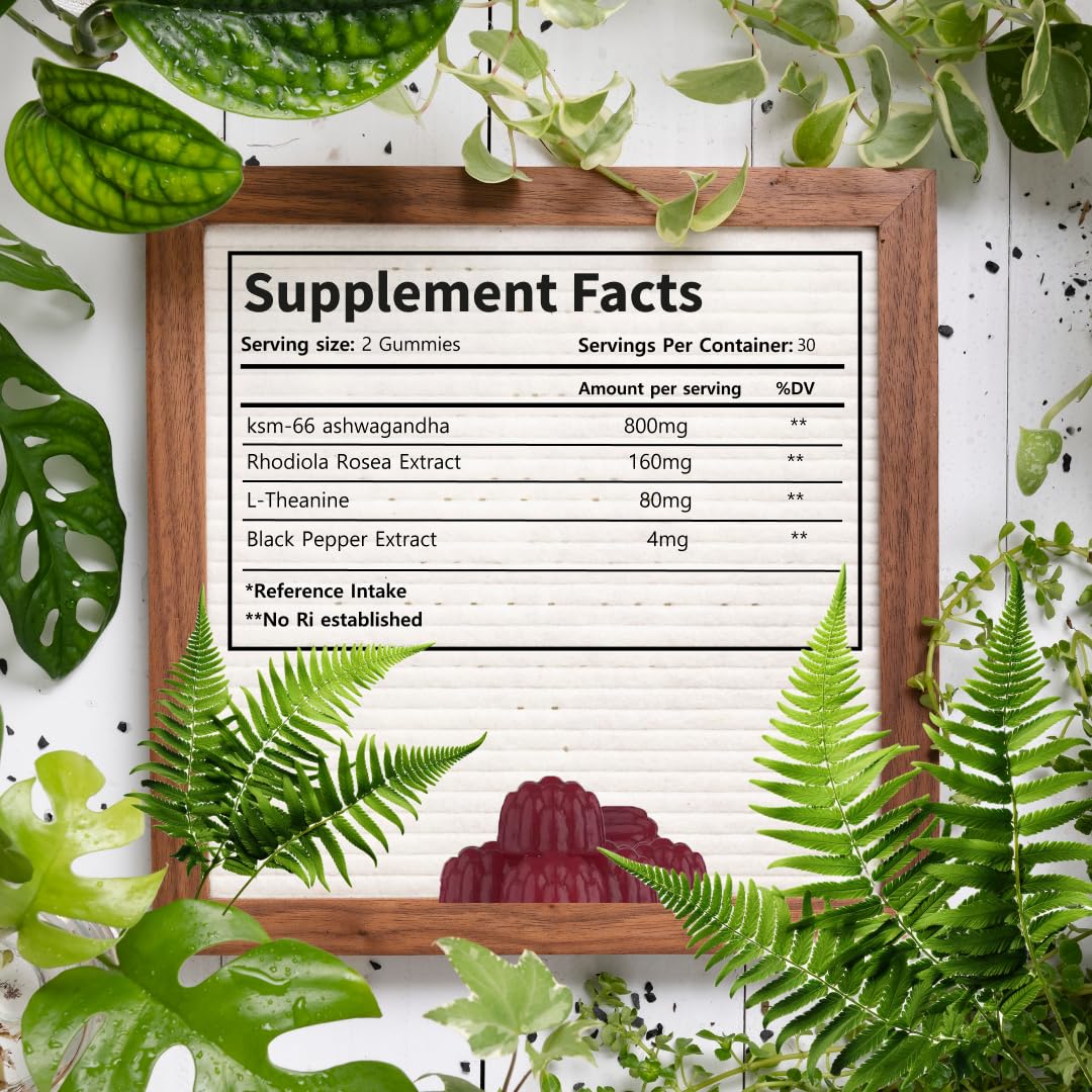HARMONIFY Ashwagandha Gummies Rhodiola Rosea with L Theanine, Vegan Plant Based, Non-GMO, Support Energy, Relax and Restore, 1000 mg, 30 Days Servings
