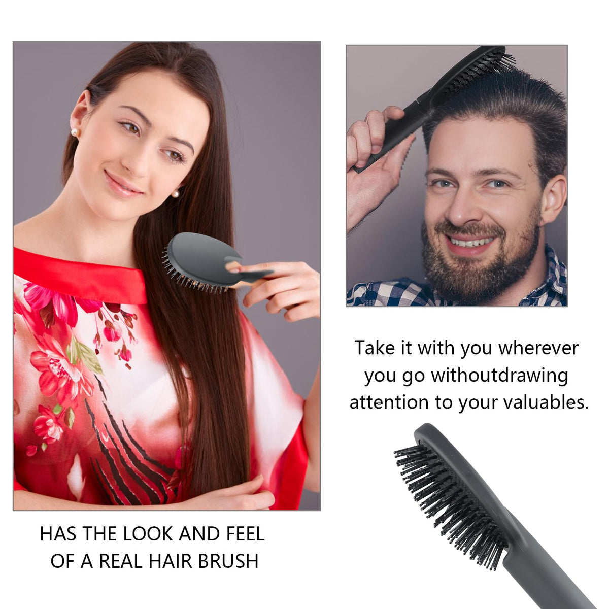 Joyan Stash Can Hairbrush Flask, Black Secret Compartment Hairbrush, Beach Safe for Valuables, Multi-Purpose Hidden Storage