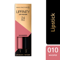 Max Factor Lipfinity 2-step Long-Lasting Lipstick, 24 Hour Effect with Luscious Shine Touch, 010 whisper, 4.2 g