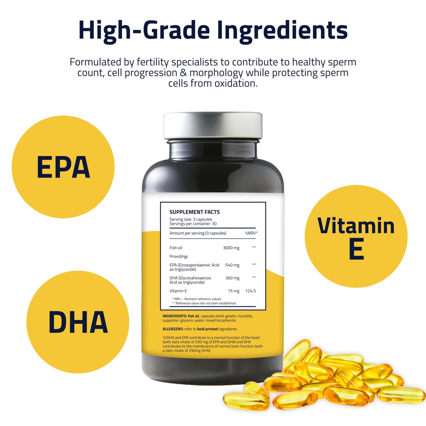 ExSeed Health - Male Fertility Supplements - Omega 3-3 Month Supply (x3 Bottles) - 90 Capsules per Bottle - Effective Doses - Fish Oils for Men - Supports Healthy Conception & Overall Health