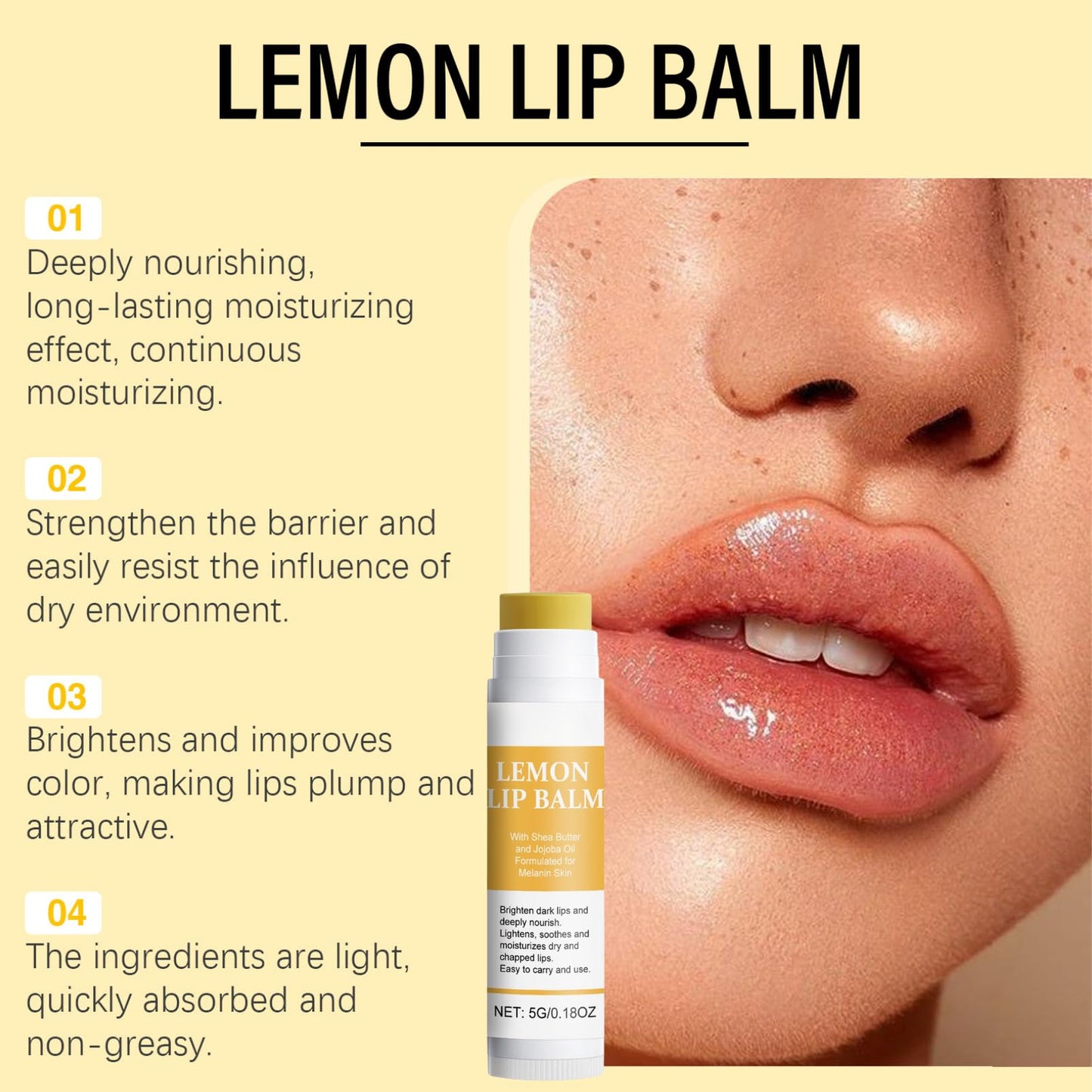Lemon and Turmeric Lip Lightening Balm for Dark Lips, Effortlessly Hydrating & Brightening Lip Repair Balm, Lip Exfoliator Scrub for Softening & Moisturizing，Pigmentation Corrector