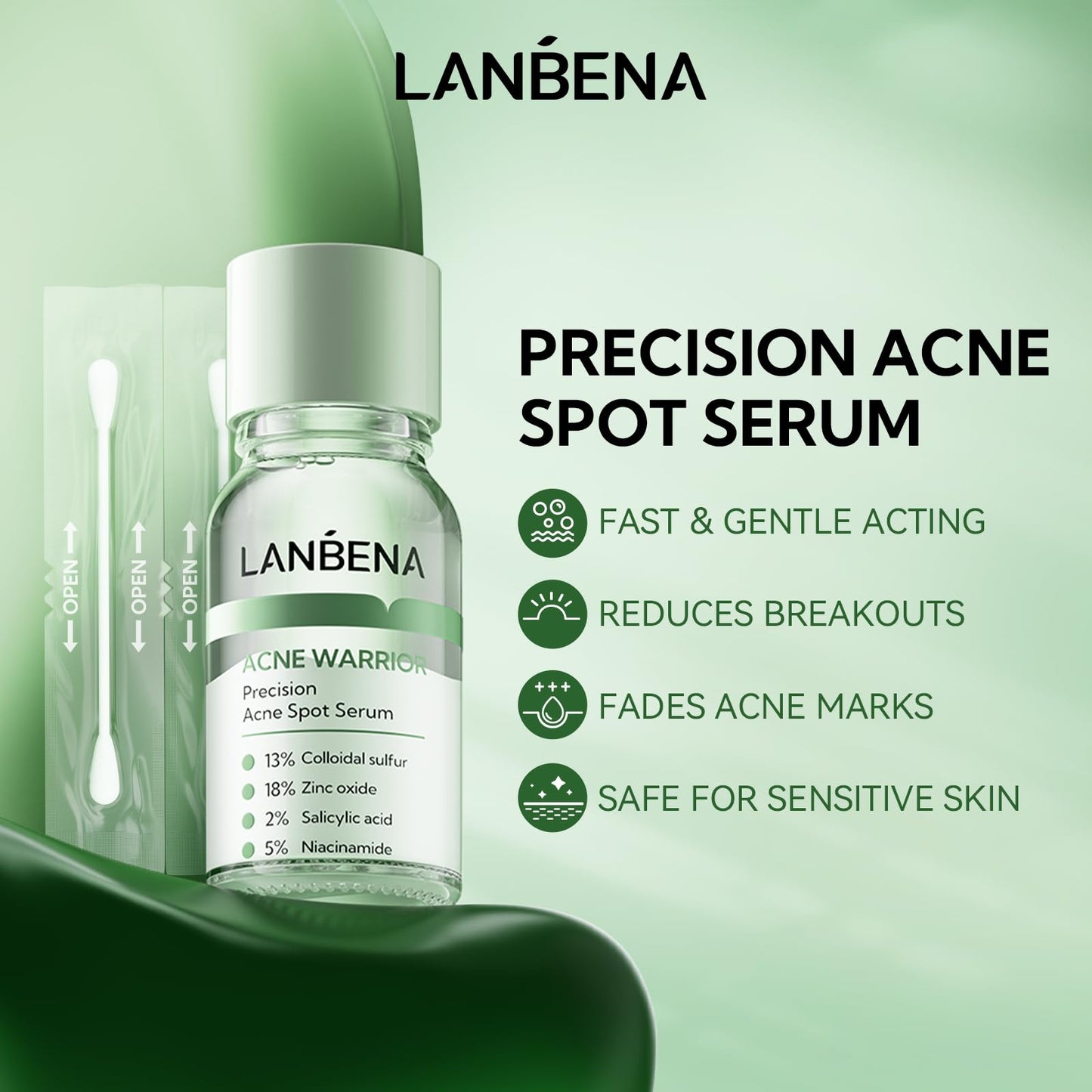 LANBENA Precision Acne Spot Serum, Acne Drying Lotion, Overnight Acne Treatment For Face, Dry Out Pimples, Blemishes, Zits And Clean Pores, 0.42 Fl Oz (Pack of 1)